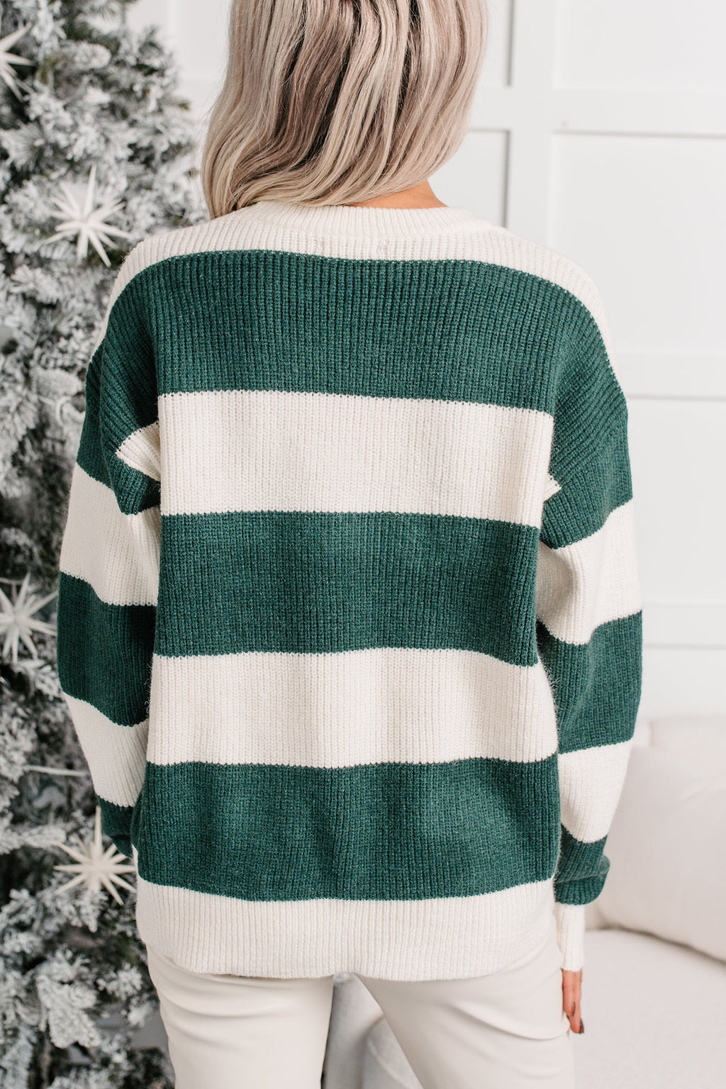 "Noel" Striped Knit Christmas Sweater (Hunter Green)