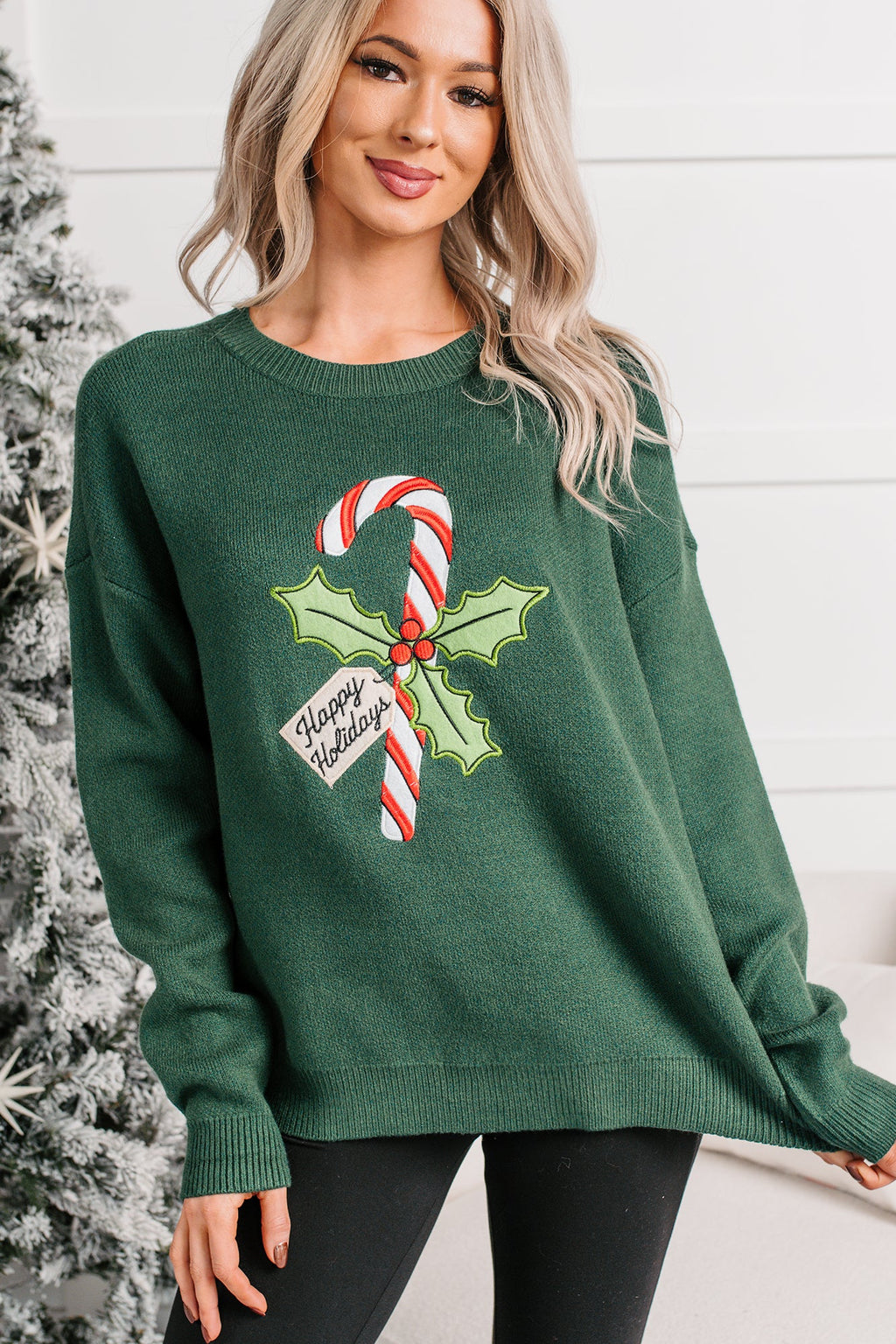 "Happy Holidays" Christmas Sweater (Hunter Green)