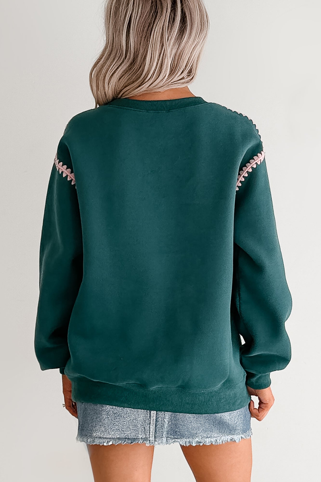 "Jolly" Fleece Embroidery Sweater (Hunter Green)