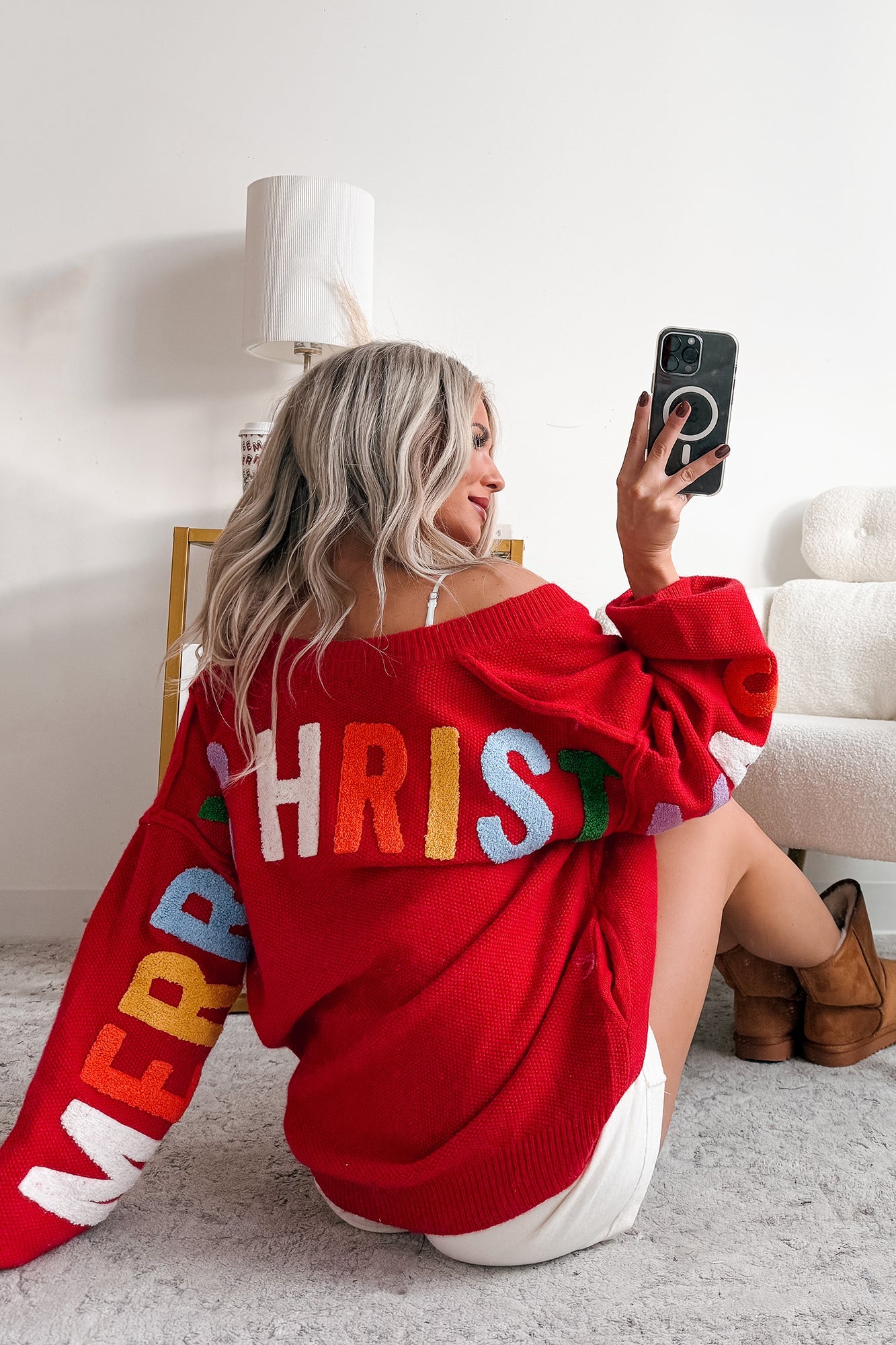 "Ho Ho Ho" Mello Christmas Patch Cardigan (Red)